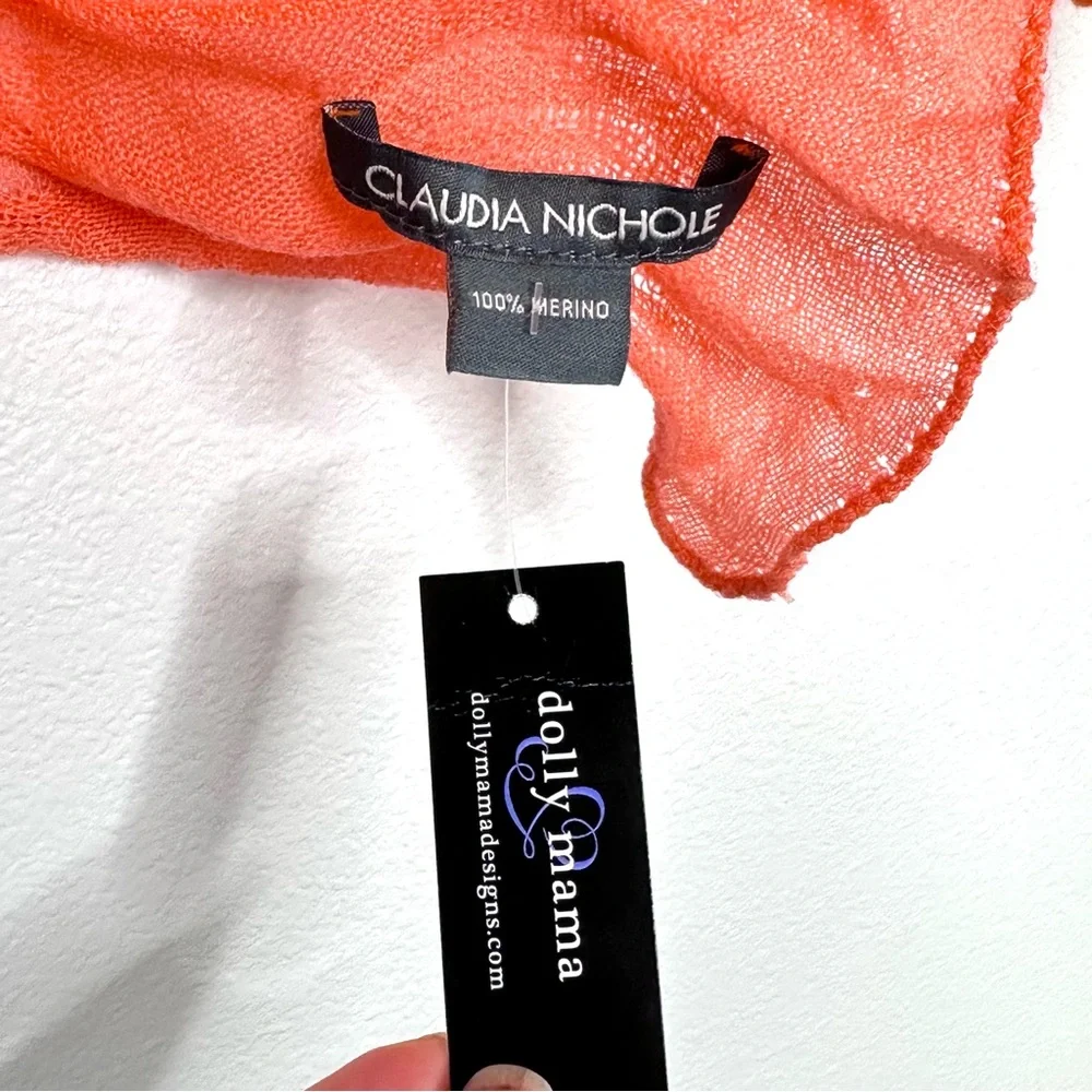 NWT Claudia Nichole Coral Orange Pink 100% Wool Ruched Ruffle Scarf Lightweight